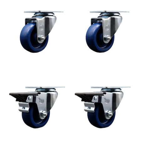 Service Caster 3'' Solid Poly Wheel Swivel Top Plate Caster Set with 2 Posi Brakes, 4PK SCC-20S314-SPUS-2-PLB-2
